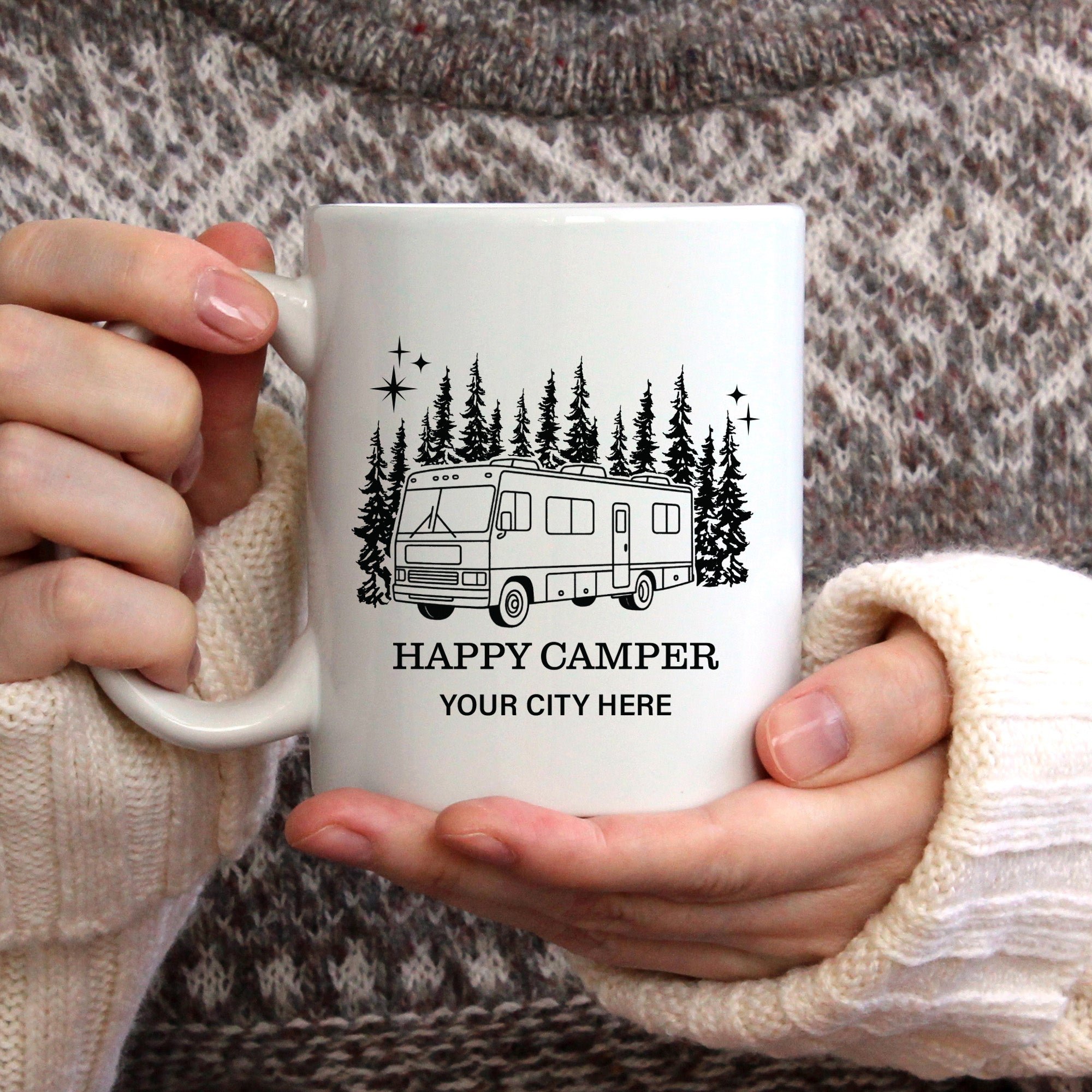 Happy Camper Morohome Forest Name Drop Mug