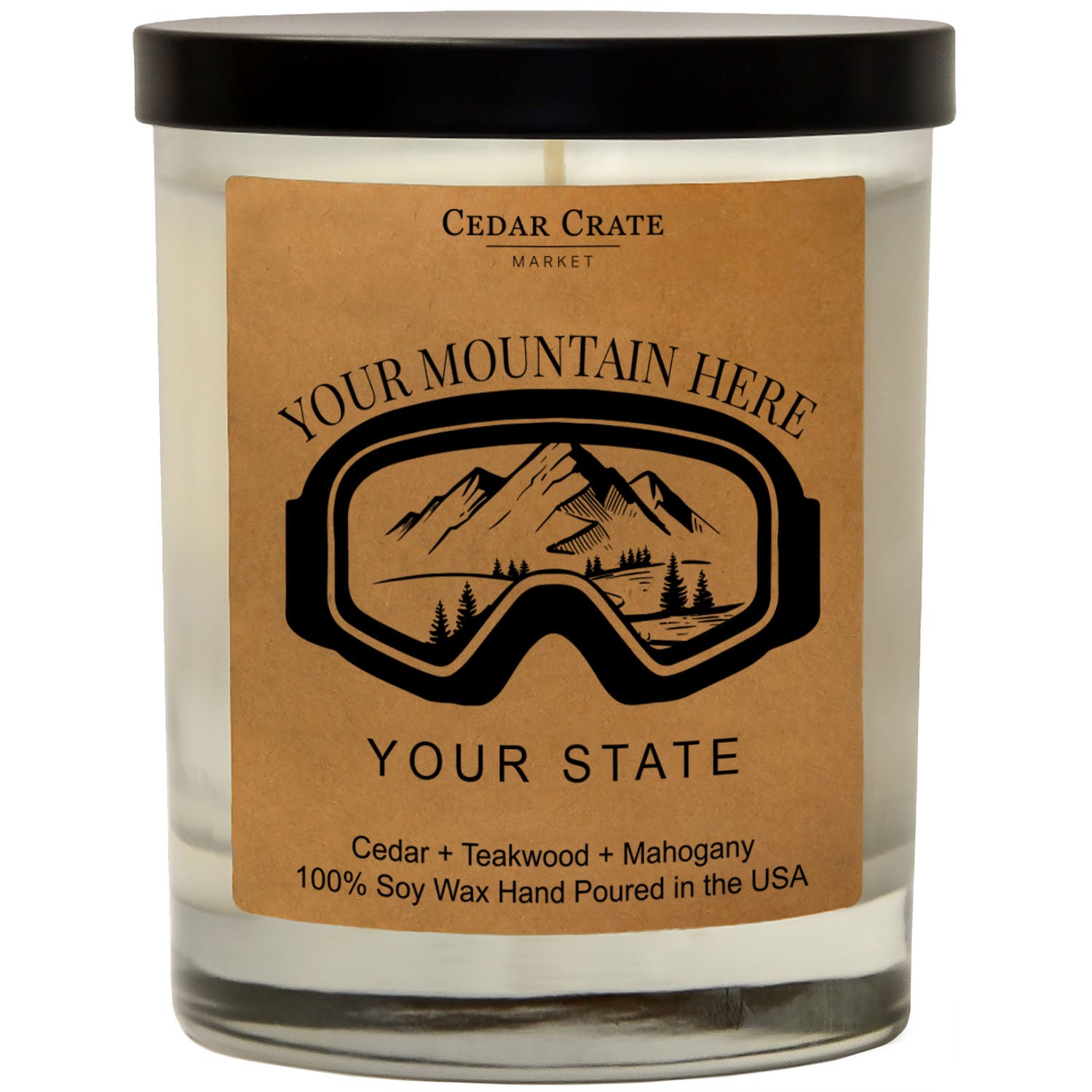 Mountain Ski Goggles Name Drop Kraft Candle