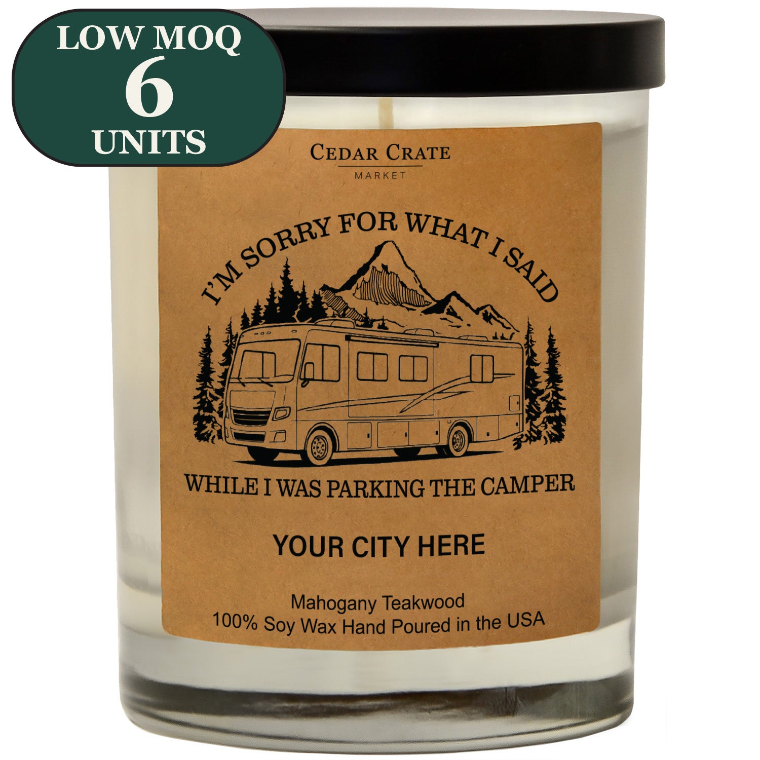 Cedar Crate Market Soy Candle "Name Drop -  Motorhome Mountain" funny gift