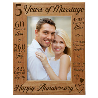 5th Anniversary Counting The Minutes Wood Photo Frame