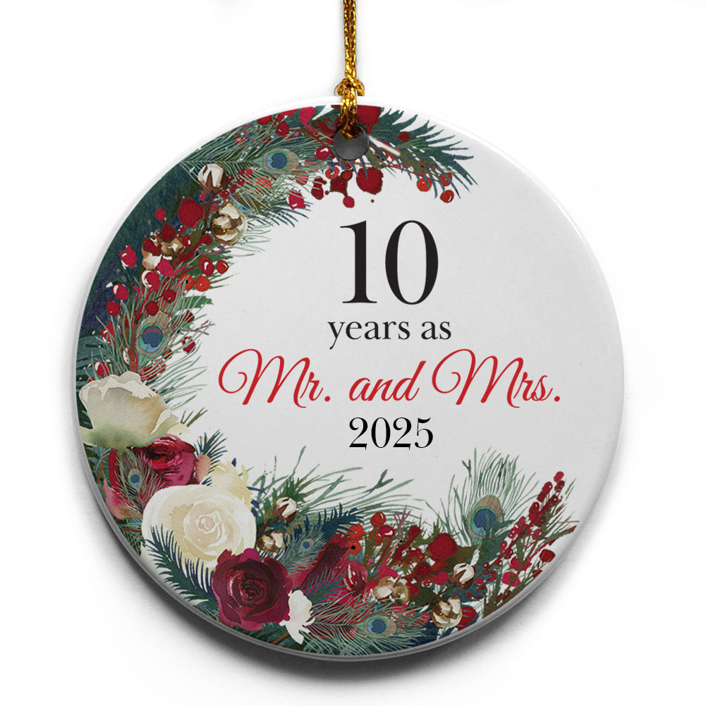 10 Years as Mr. and Mrs. Wreath Ornament