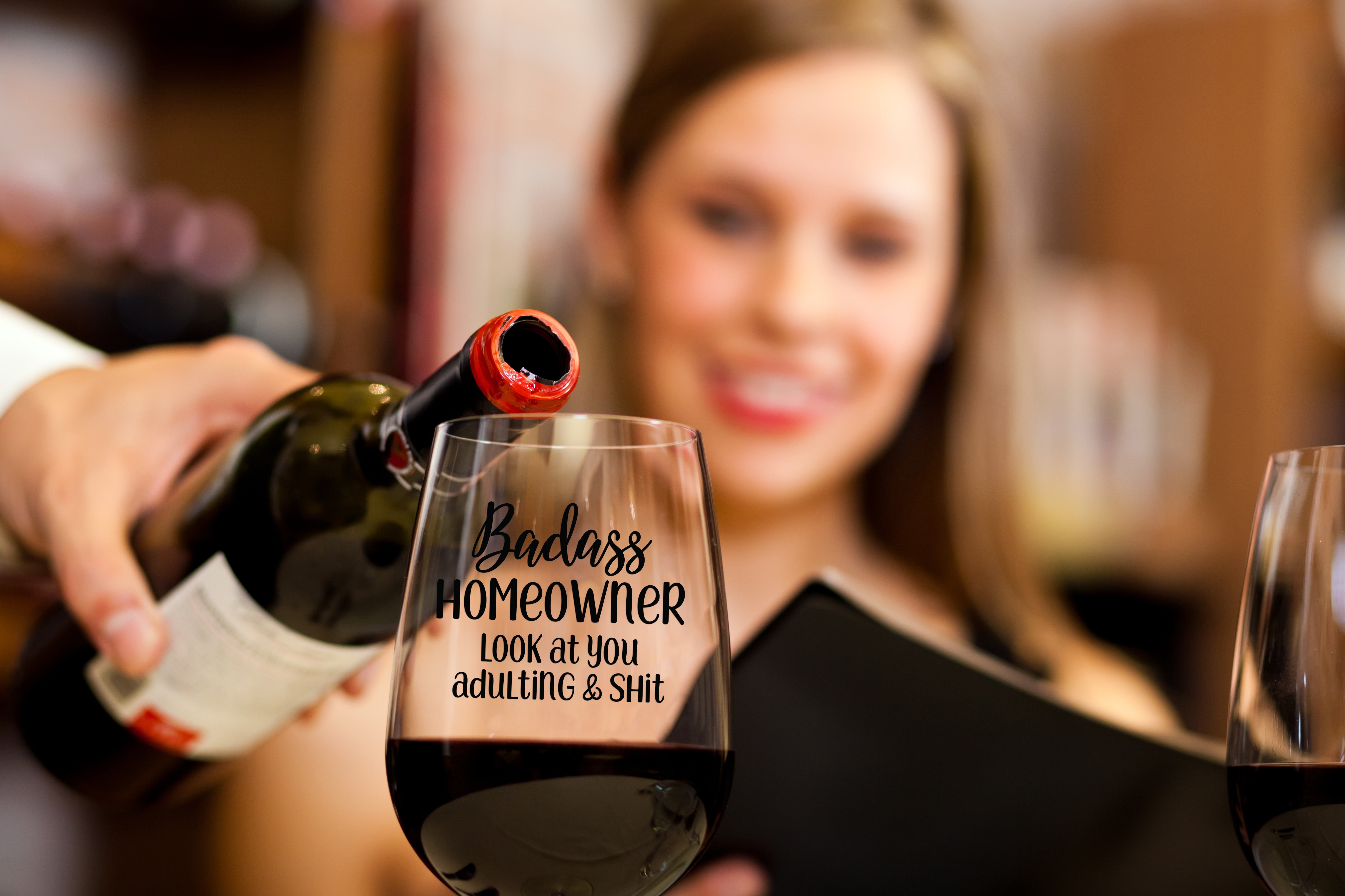 Badass Homeowner Look At You Adulting & Shit Wine Glass 15oz