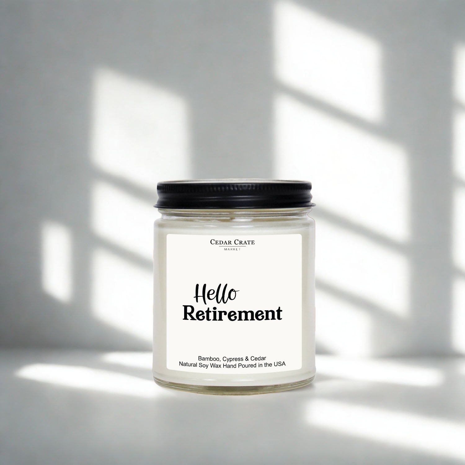 Hello Retirement White Jar Candle
