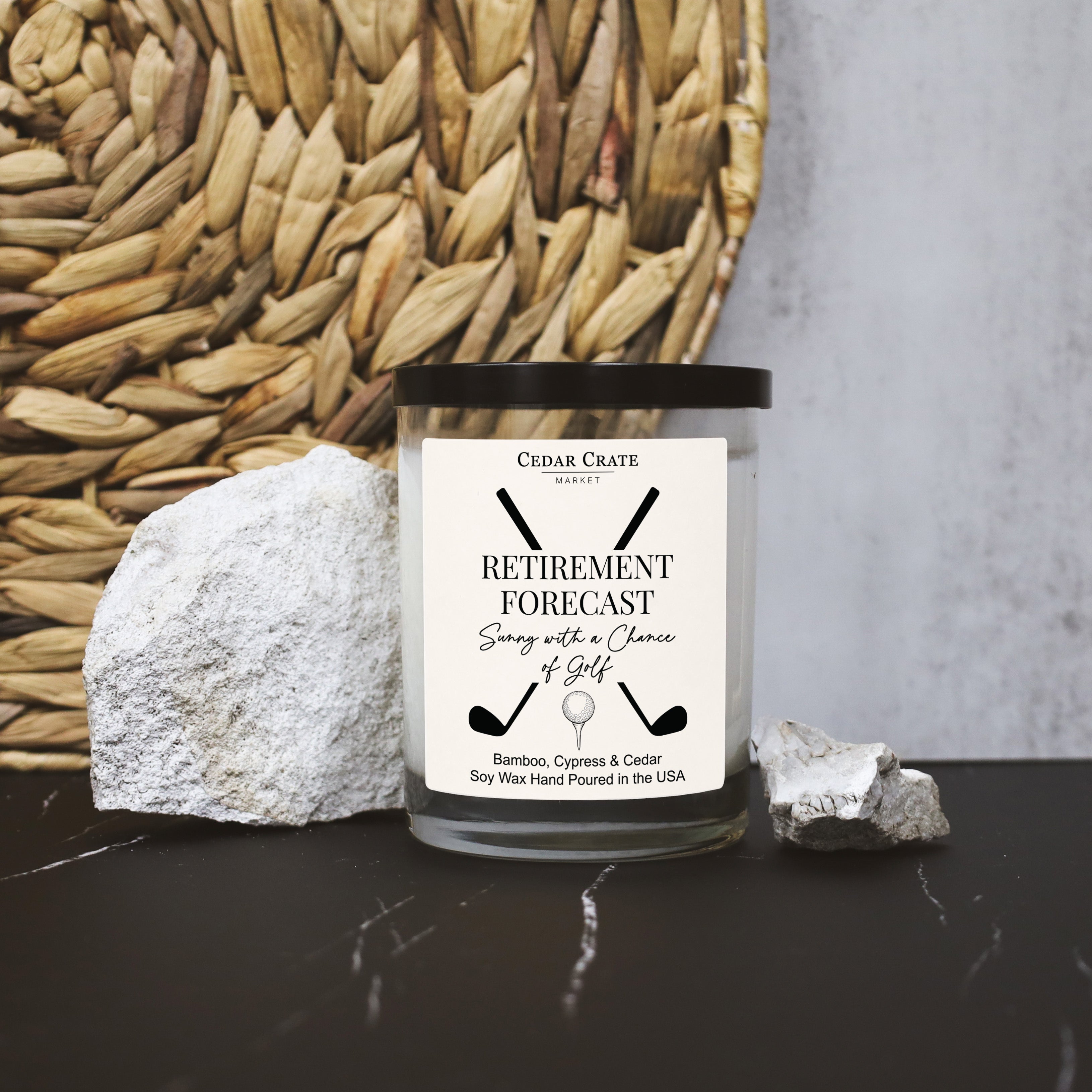 Retirement Forecast Sunny With A Chance Of Golf White Signature Candle