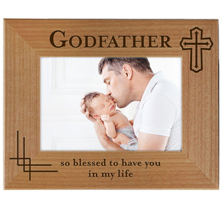 Godfather, So Blessed To Have You In My Life - Engraved Natural Wood Photo Frame