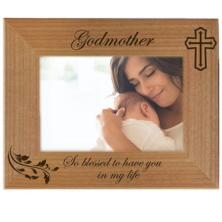 Godmother, So Blessed To Have You In My Life - Engraved Natural Wood Photo Frame