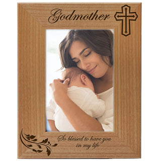 Godmother, So Blessed To Have You In My Life - Engraved Natural Wood Photo Frame