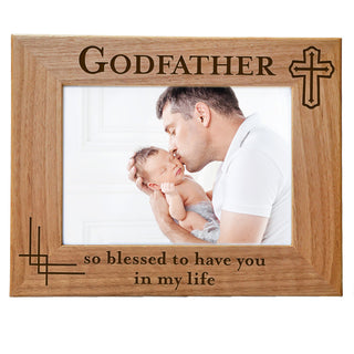 Godfather, So Blessed To Have You In My Life - Engraved Natural Wood Photo Frame
