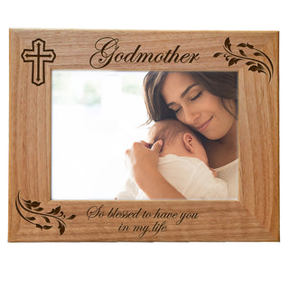 Godmother, So Blessed To Have You In My Life - Engraved Natural Wood Photo Frame