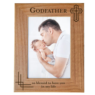 Godfather, So Blessed To Have You In My Life - Engraved Natural Wood Photo Frame