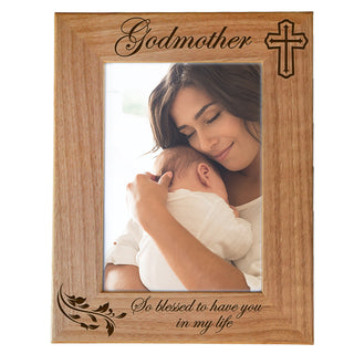 Godmother, So Blessed To Have You In My Life - Engraved Natural Wood Photo Frame