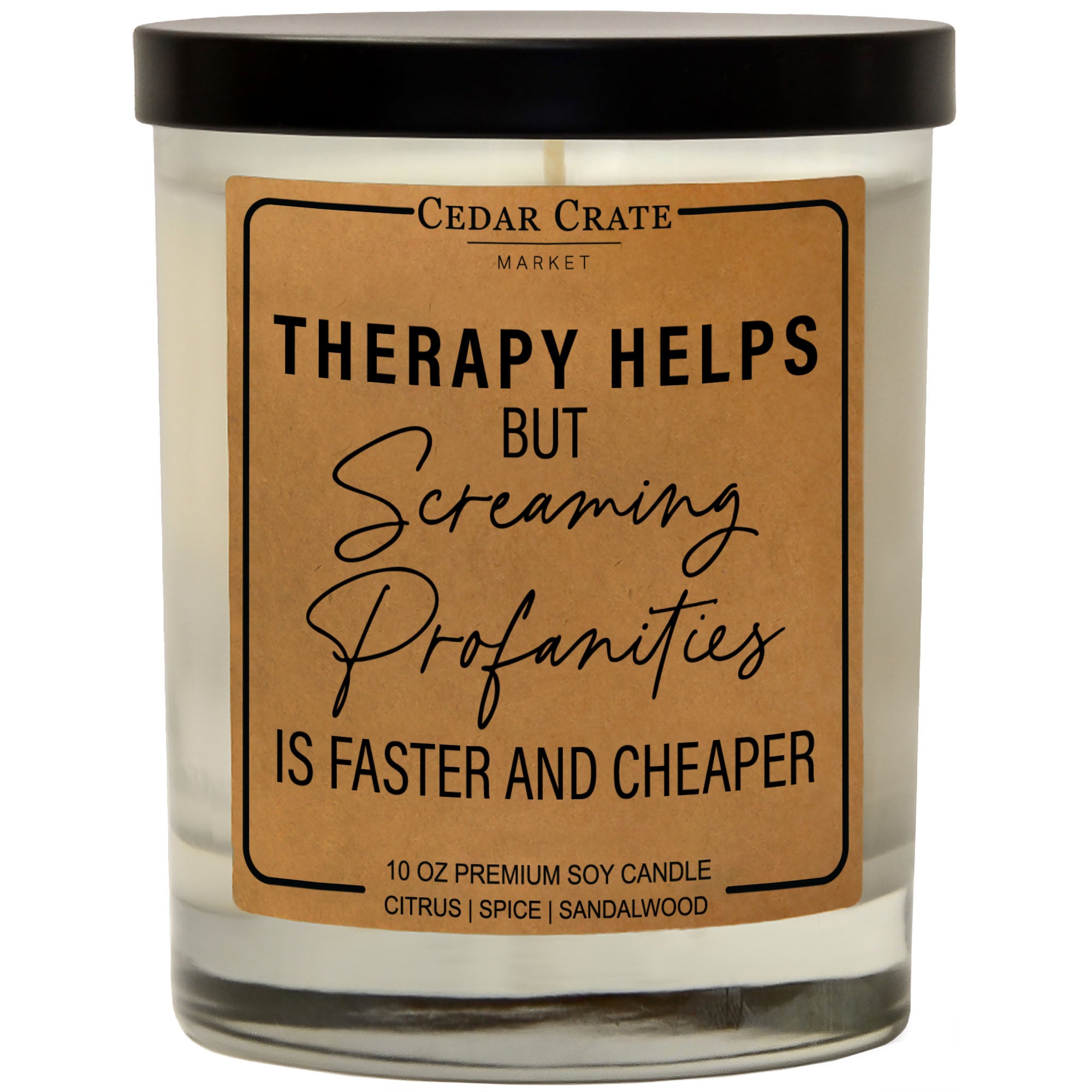 Therapy Helps but Screaming Profanities is Faster and Cheaper Soy Candle