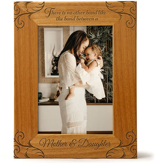 There is no Other Bond Like The Bond Between a Mother & Daughter - Engraved Natural Wood Photo Frame