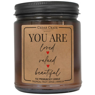 You Are Loved Valued Beautiful Amber Jar