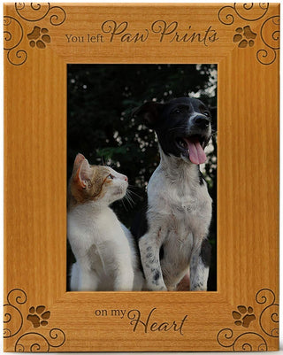 You Left Paw Prints On My Heart - Engraved Natural Wood Photo Frame