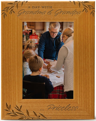 A Day With Grandma & Grandpa...Priceless - Engraved Natural Wood Photo Frame