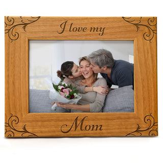 I Love My Mom - Engraved Natural Wood Photo Frame