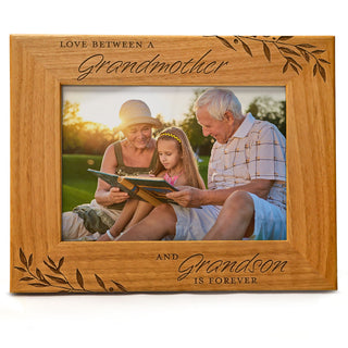 Love between a Grandmother & Grandson is Forever - Engraved Natural Wood Photo Frame