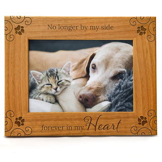 No Longer By My Side, Forever In My Heart - Engraved Natural Wood Photo Frame